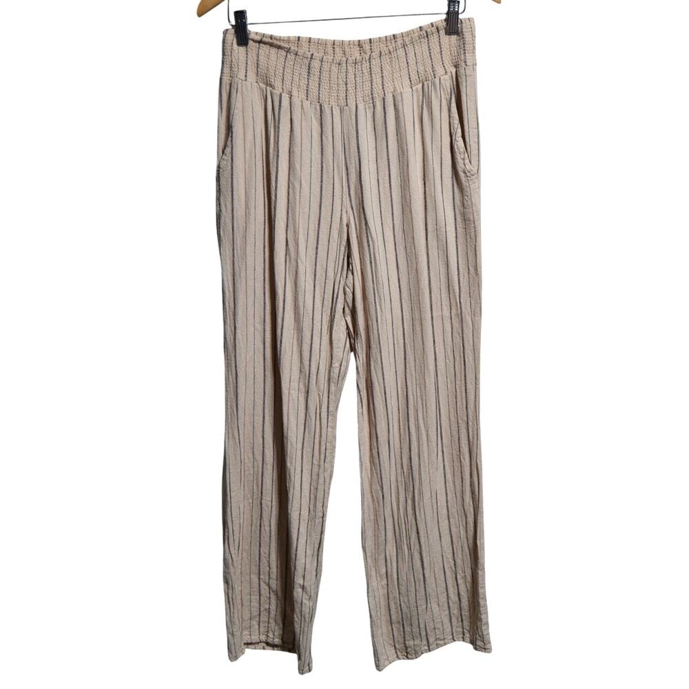 Maurices Linen Blend Woman's Tan with Dark Gray and Pink Stripes Size Medium